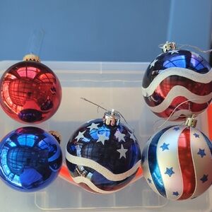 Patriotic Red, White & Blue Christmas Ornaments - Set of 6